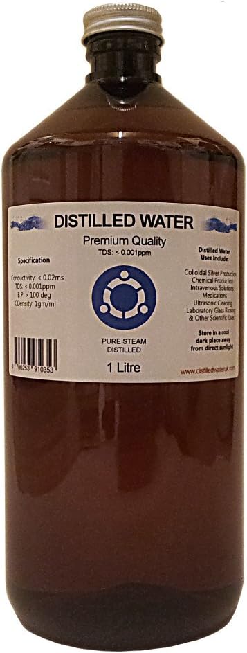 Distilled Water - 1 Litre (1L) - Pure Steam Distilled - 0ppm
