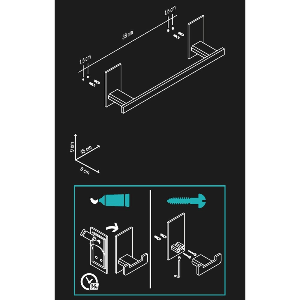 Porta salviette Serie Flat cm 45 - Fissaggio ad incollo o con Viti