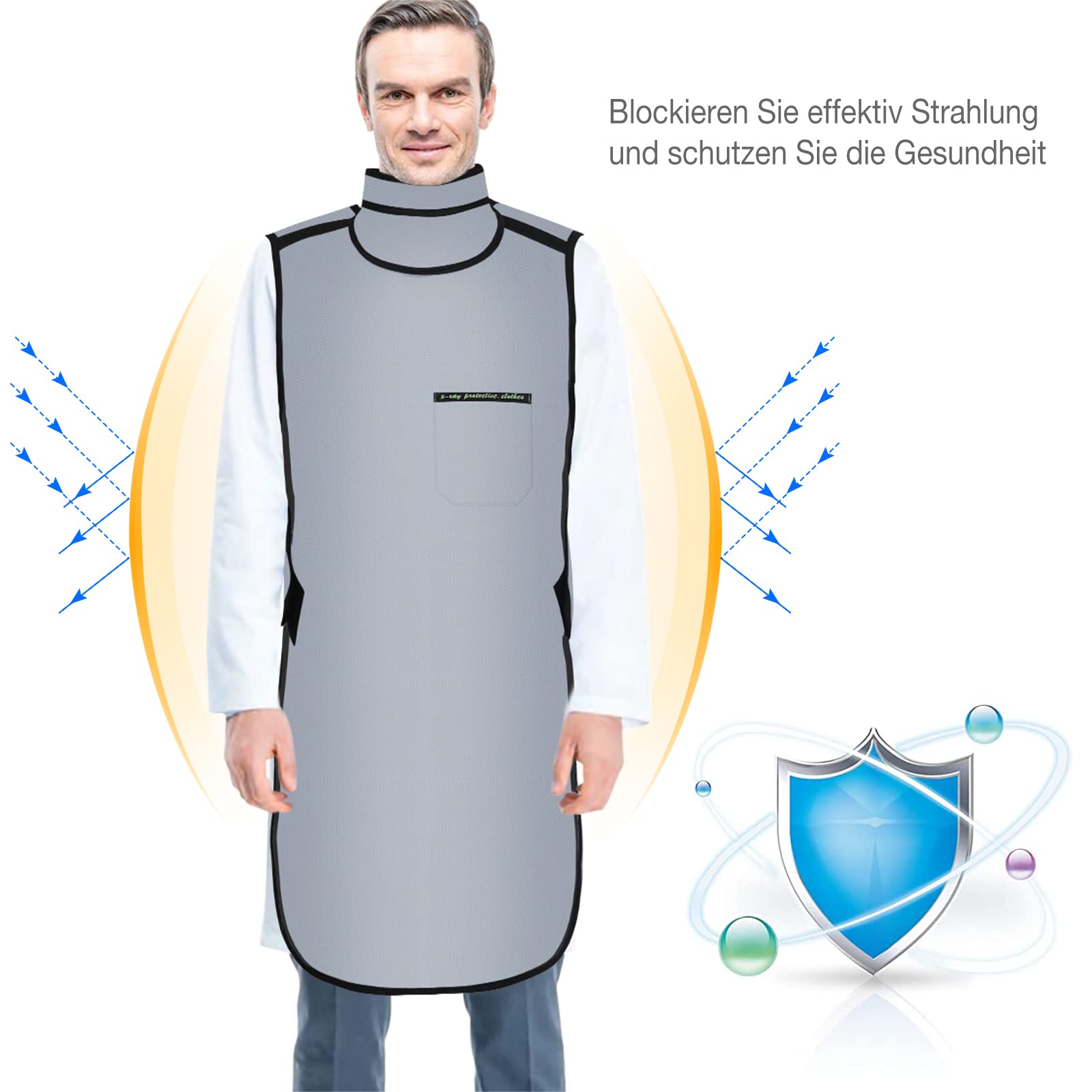 Tablier de protection contre les rayons X avec blindage thyroïde - 0,5 mmPb - Poids léger - Blindage au plomb - Vêtement de protection équivalente pour hôpitaux, laboratoires, maisons de soins - Gris