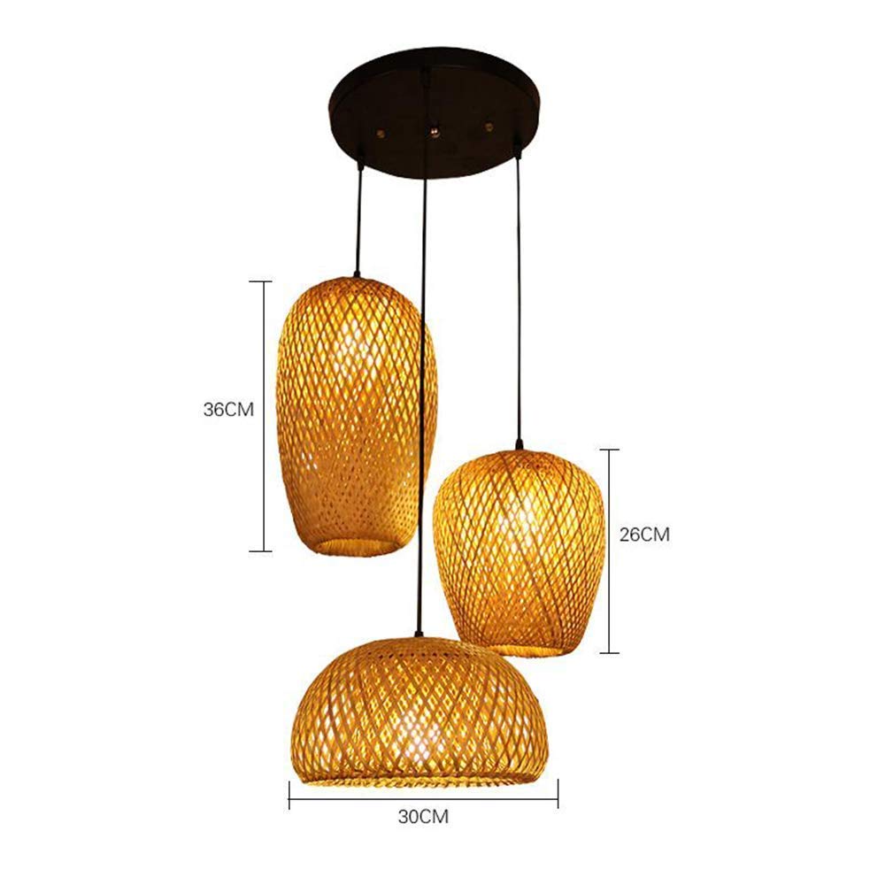 Main En Bambou Naturel Lustre Tissage Vintage Luminaire Suspendu Rotin Tissé Créations De Fées Créatives Réglable E27 Lumiere Plafond Restaurant Salon Chambre Rétro Vague Suspensions Lamp (3 heads)