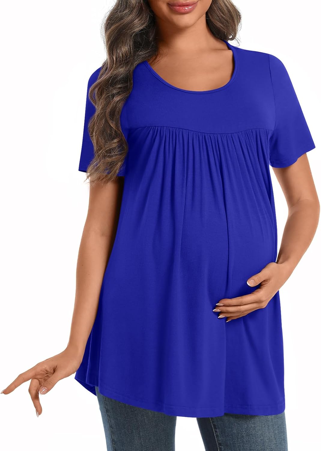Women's Maternity Shirts Casual Short Sleeve Tunic Tops Round Neck Pregnancy Clothes - Image 2