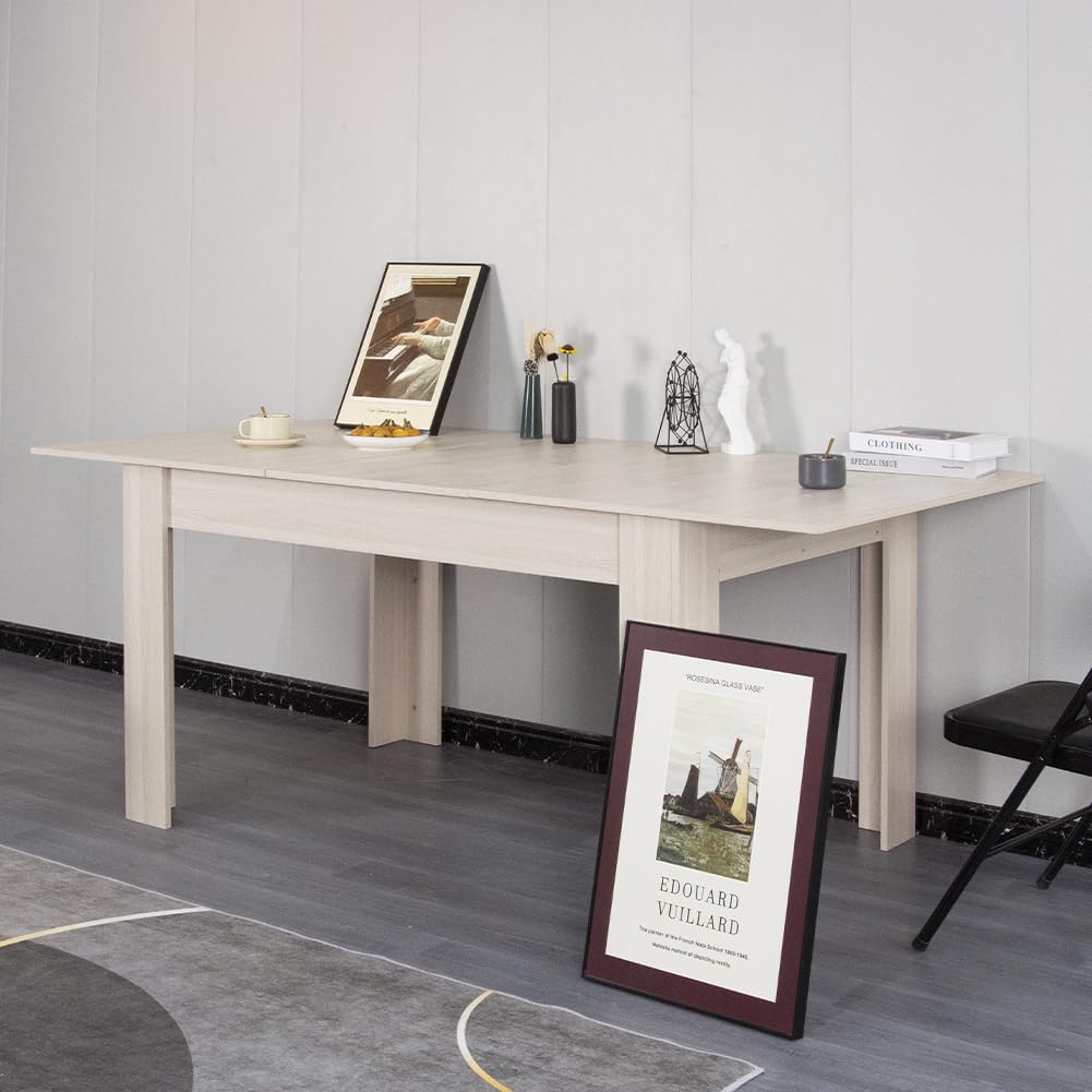 Shally Dogan Tavolo Estensibile da Cucina Sala da Pranzo Richiudibile, Salvaspazio 90 x 140 fino a 190 cm con 1 Pannello 50 cm, Allungabile con Apertura Semplice, Design Moderno (Olmo)