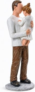 Father Daughter Figurine, Hand Painted Resin Statue, from Daughter, Dad Birthday Keepsake Decor for Shelf Desk Living Room, Family Love Sculpture with Gift Box Card Brown
