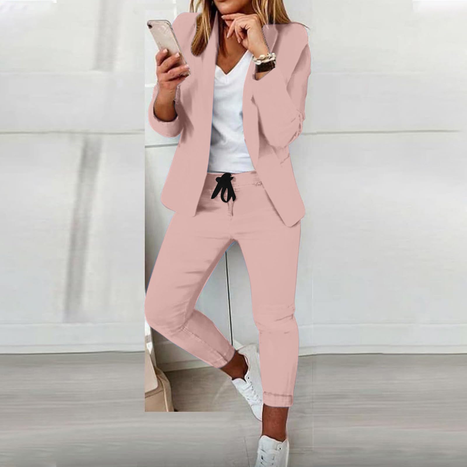 Costume pour femme Curvy 2 pièces élégant complet pour femme à manches longues bureau Blazer léger avec pantalon et blazer de cérémonie avec pantalon et jupe