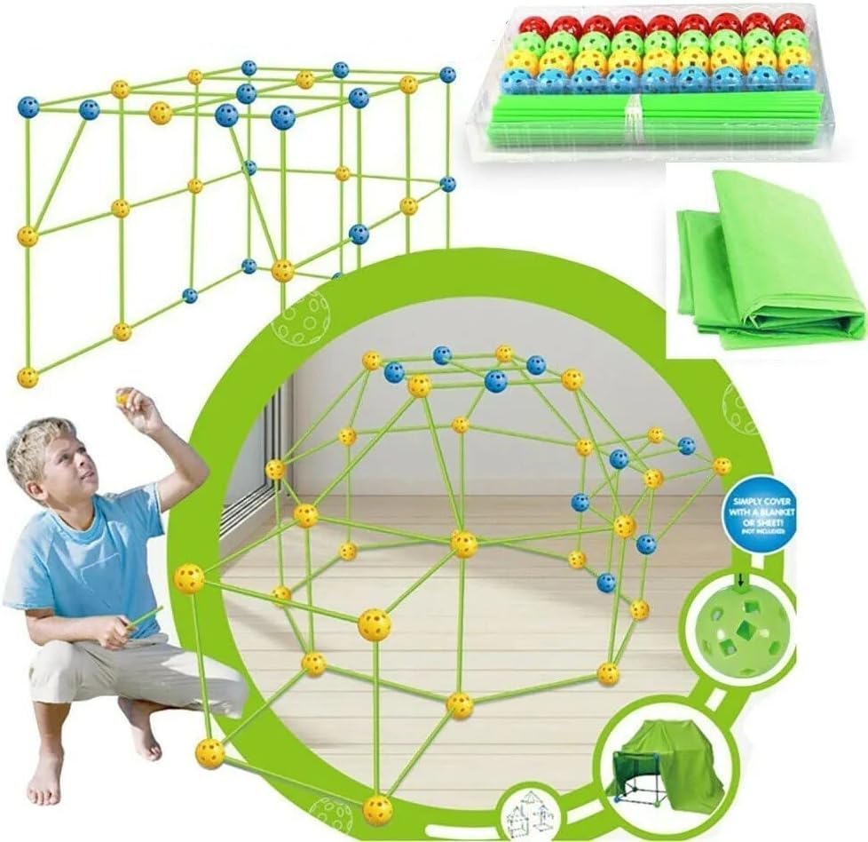 BellsberryKids Fort | Fort Building Kit For Kids 4-8 Year Old | 88 Pcs Construction Fort builder Toy | Build a Fort, DIY Castles, Play Tent Tower Indoor & Outdoor, Fun Gift Fort Building Set for Kids