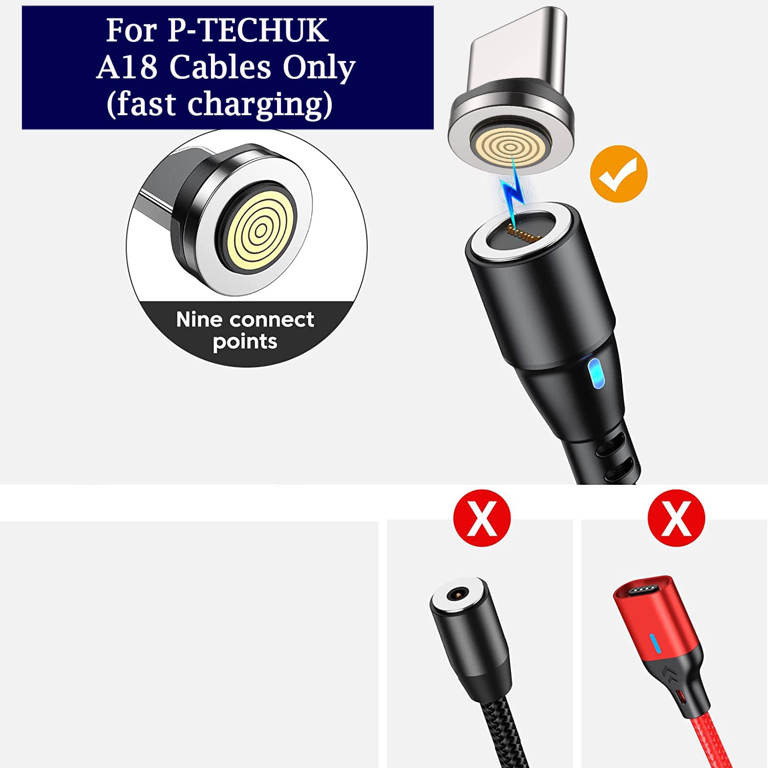 P-TECHUK A18 Super Fast Charging Magnetic USB Type C Tips, Connectors, Plugs, Adapter 3 x Type C Tips, NO Cable - Image 3