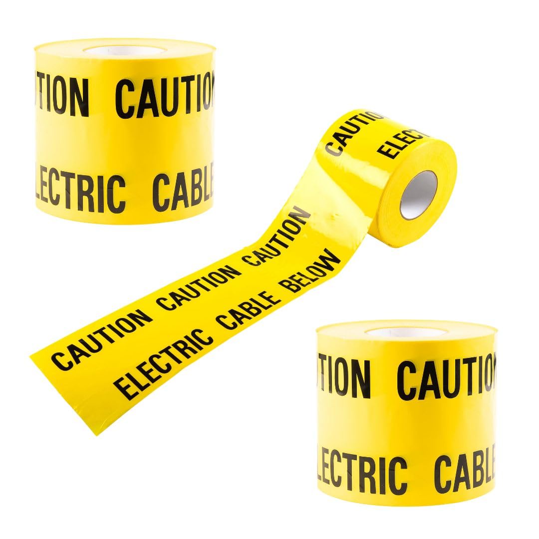 GTSE Caution Electric Tape Black and Yellow, 150mm x 365m, 3 Rolls, Strong Warning/Caution Tape, Cable Below Tape for Underground Cables