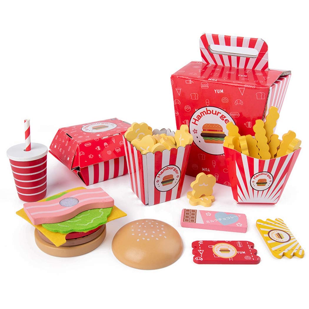 Dorakitten Kids Food Playset Wood Fun Coke Toy French Fries Toy Pretend