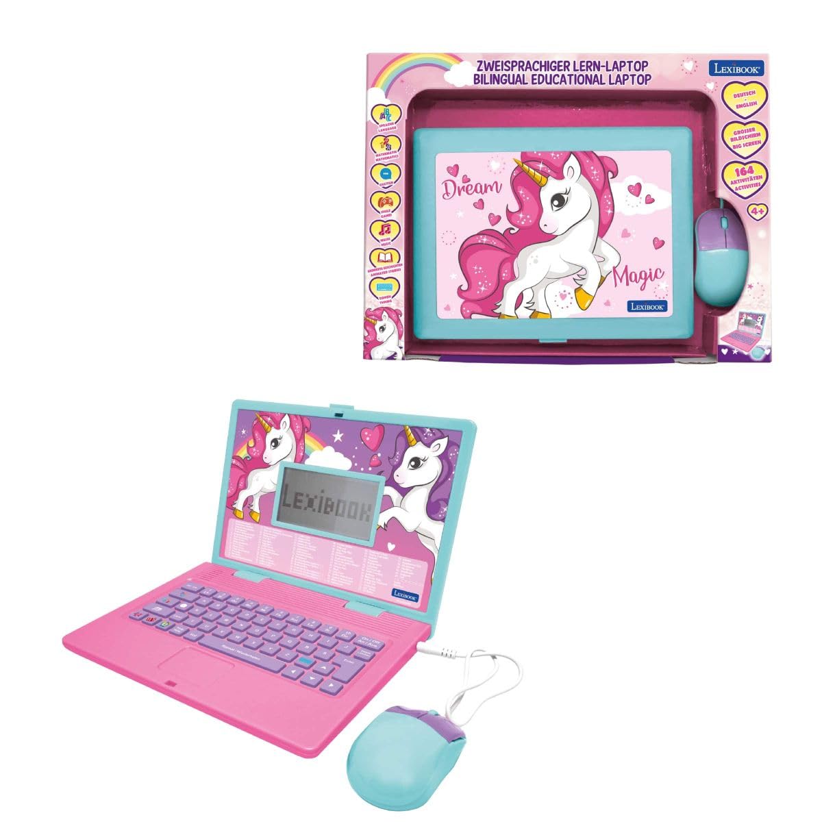 LEXIBOOK, Unicorn Educational Laptop, 164 Bilingual Activities English-German, 3 Animated Stories, Syllabic Learning, Varied Educational Games, JC598UNIi3 — image 1