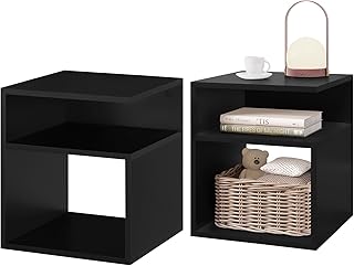 EUGAD 0006CTG-2 Set of 2 Bedside Table Black Side Table with 2 Open Compartments 35 x 41.5 x 35 cm Bedside Table for Box S...