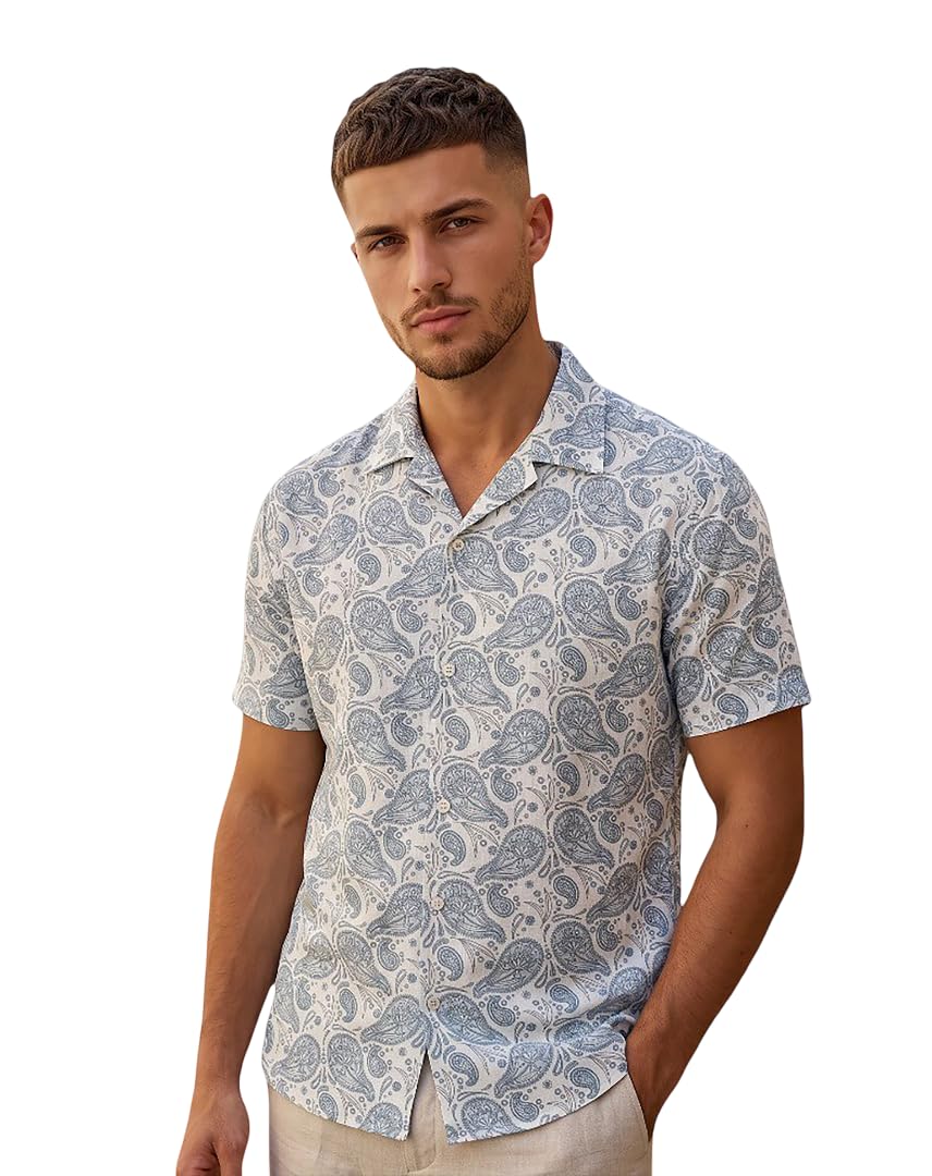 Men's Cotton Casual Shirt | Half Sleeve | Resort Collar | Drop Shoulder | Slub Printed | Regular Fit-picture-17