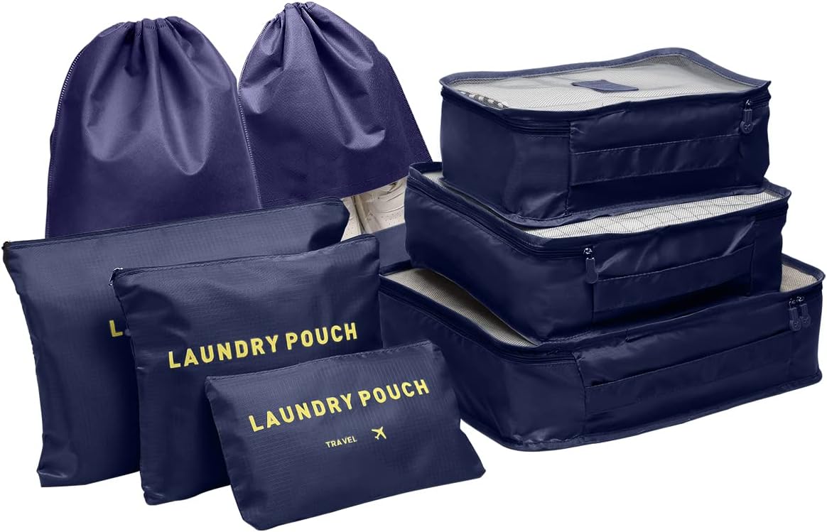 Packing Cubes Set for Travel Suitcases, 8 pcs Travel Organiser Packing Bags for Clothes Shoes Toiletries Travel Luggage Organizers Storage Bags (Blue) Packing Cubes Set for Travel Suitcases, 8 pcs Travel Organiser Packing Bags for Clothes Shoes Toiletries Travel Luggage Organizers Storage Bags (Blue)