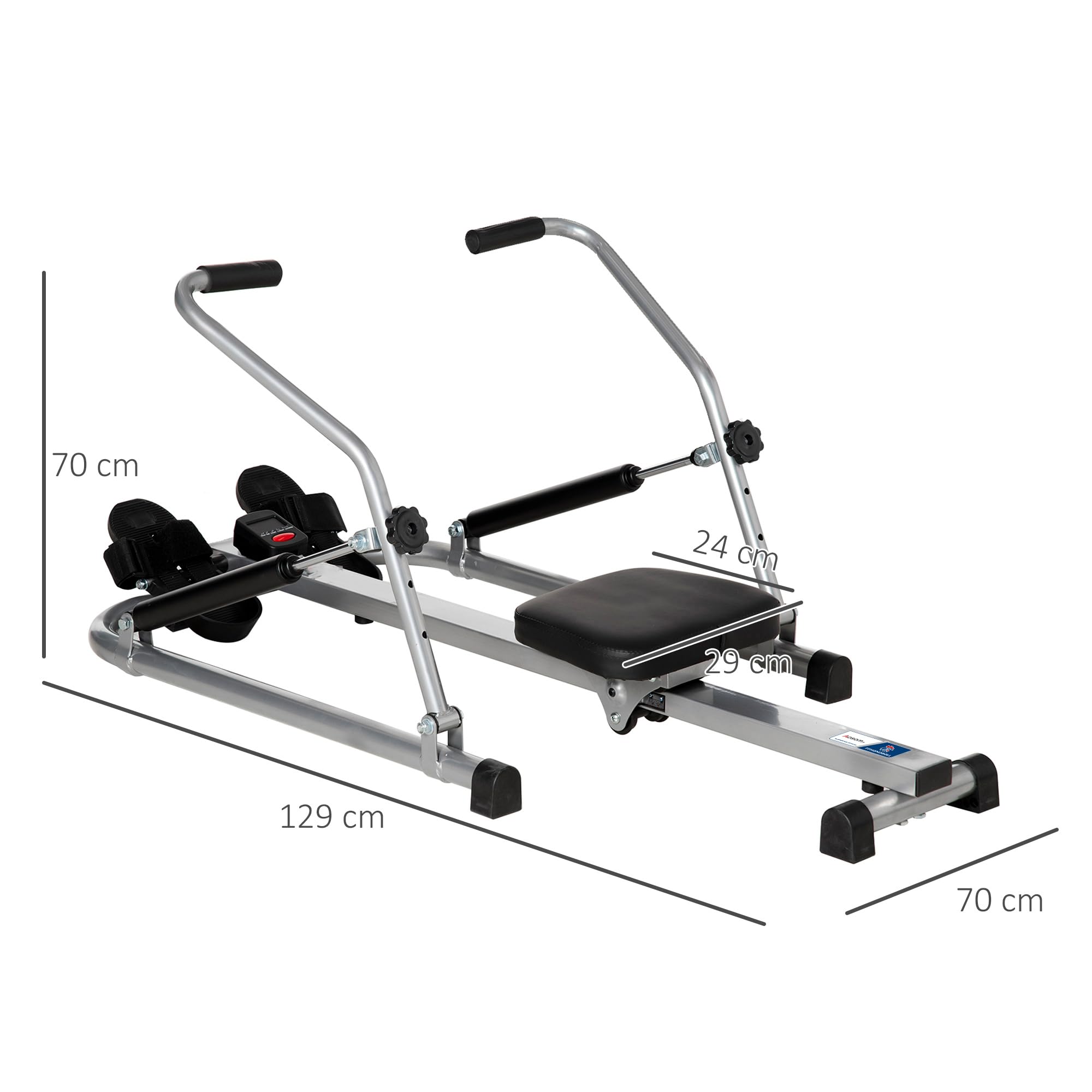 HOMCOM Rameur d'appartement Pliable - Collaboration Aosom.FR x FFHandball - 3 Niveaux de résistance écran LCD Multifonction - Acier ABS Noir Gris