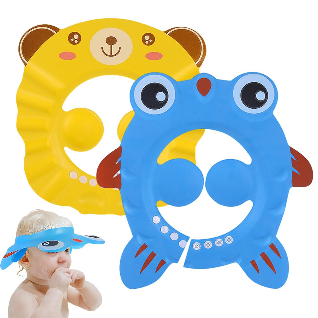 2 Pezzi Cappello Doccia Neonato, Cuffia Da Doccia Bambino Regolabile Visiera Cuffia Da Bagno,Cappello Da Bagno Bebe,Cappello Da Bagno Per Bambini Protezione Degli Occhi E Viso Shampoo