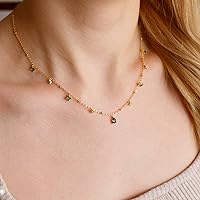 Vista 2 de Delicado collar de oro para mujer, chapado en oro con circonita cúbica gota satélite collar de cadena para mujer