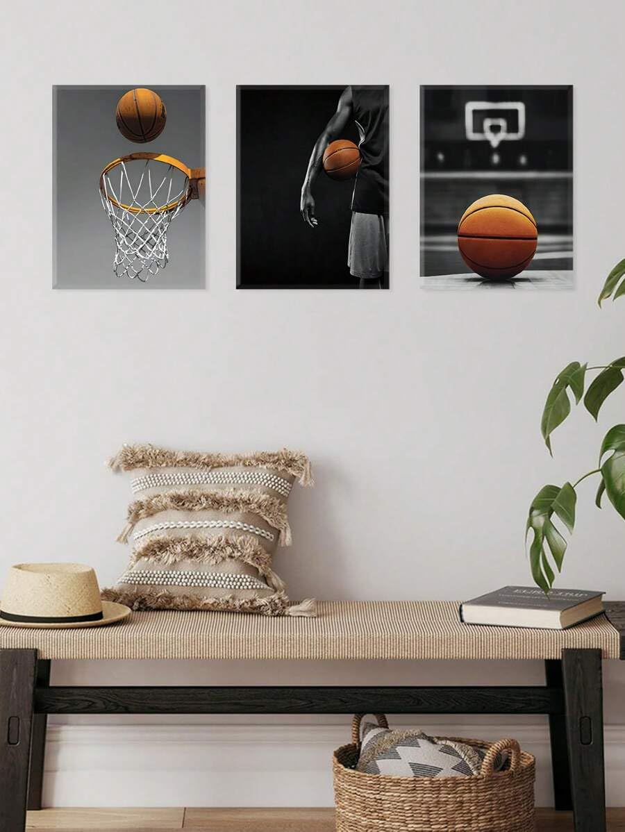 3 poster di azioni sportive, arte murale di basket, stampe artistiche di atletica, stampa su tela di canestro, dipinti di sport di squadra, decorazione per la cameretta dei bambini (50x70x3 cm/tela)