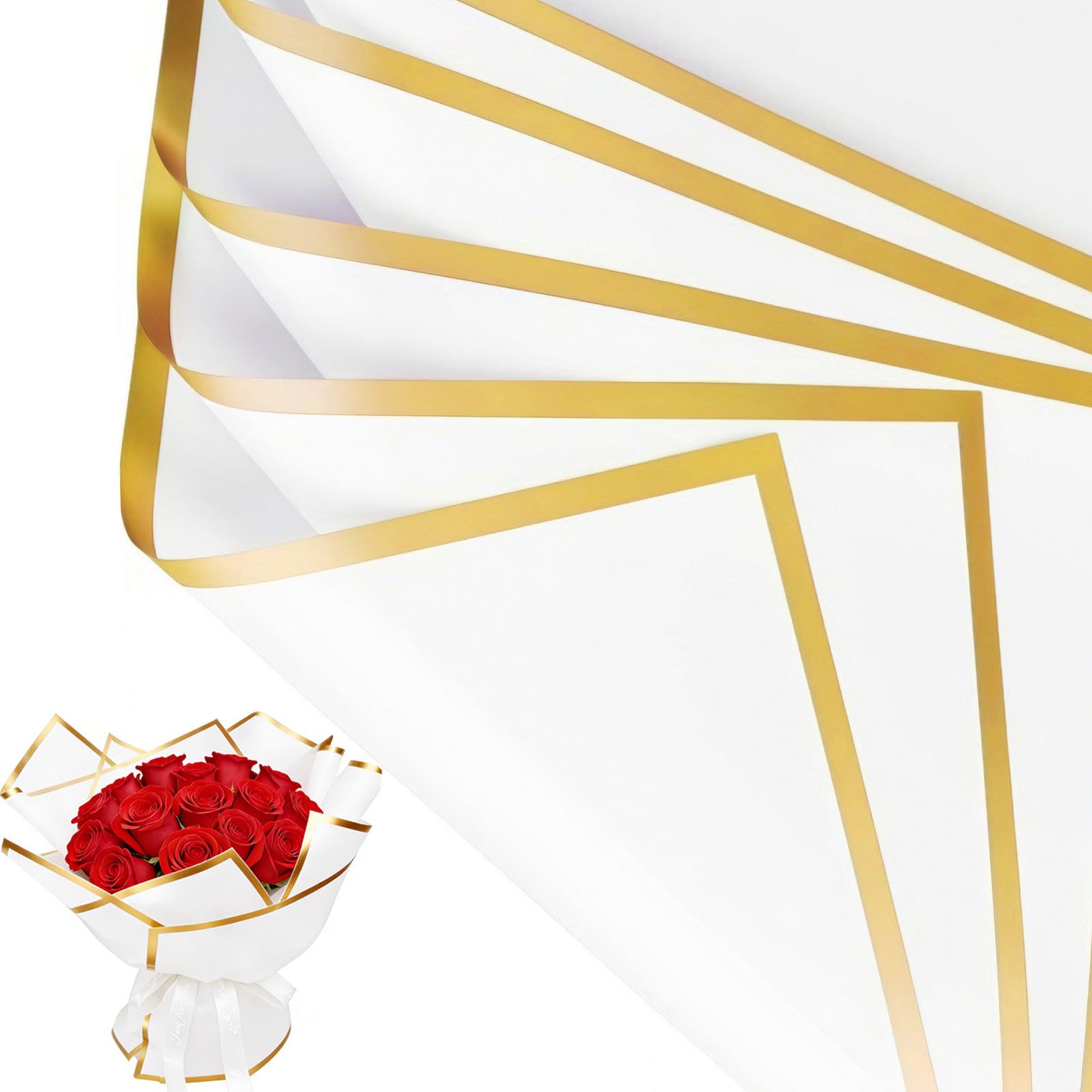 Jutieuo 20 Sheets White Wrapping Paper, Waterproof Korean Floral Paper for Flower Bouquet Wraps Gift Packaging Florist Supplies (22.8 x 22.8 inch)