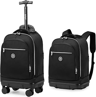Rolling Backpack with Detachable Wheels 18 inch Wheeled Laptop Backpack Carry on Luggage Bag for Women Men to Travel