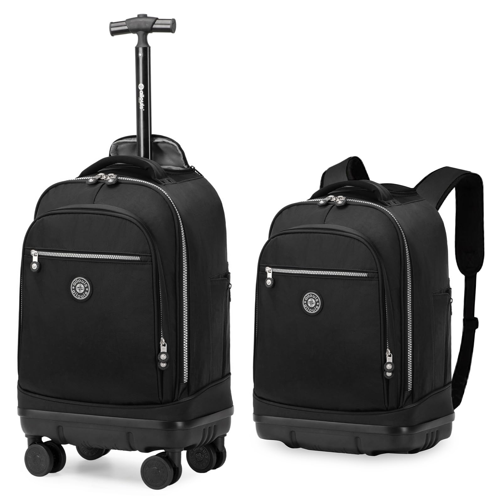 Rolling Backpack with Detachable Wheels 18 inch Wheeled Laptop Backpack Carry on Luggage Bag for Women Men to Travel