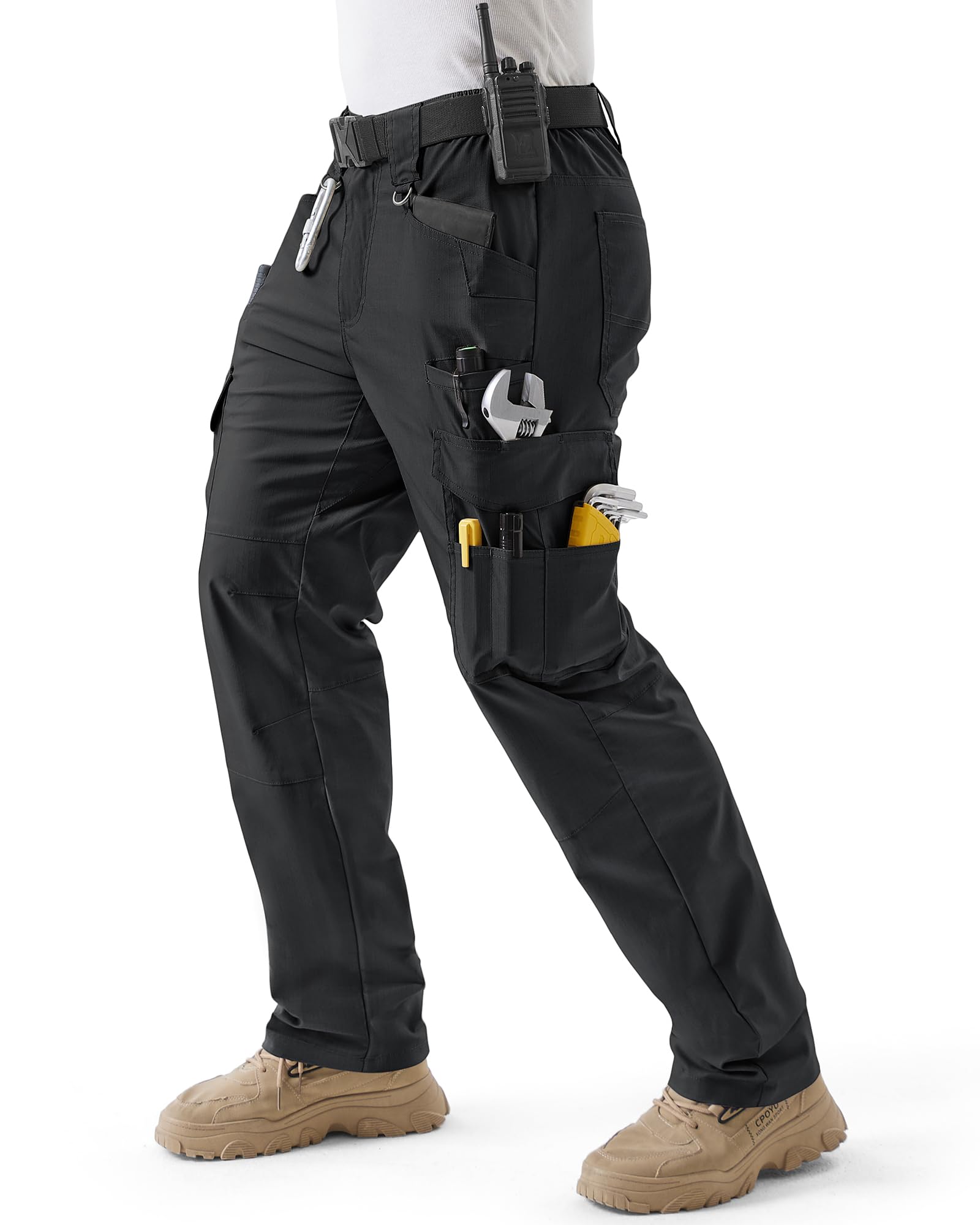 Pantalón de Trabajo Hombre Pantalones Cargo con Tejido elástico Anti-desgarro, Rodillas 3D, Doble Anillo D, Cintura elástica y Cremallera YKK para Construcción, Bricolaje y Outdoor