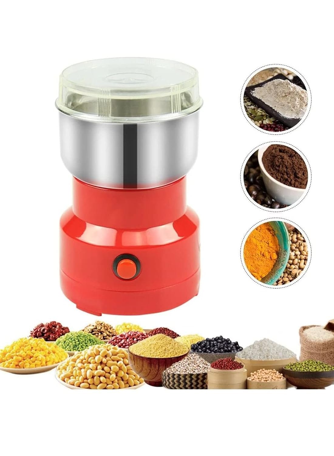 Electric Spice & Coffee Stainless Steel Powder Machine Grinder, Red