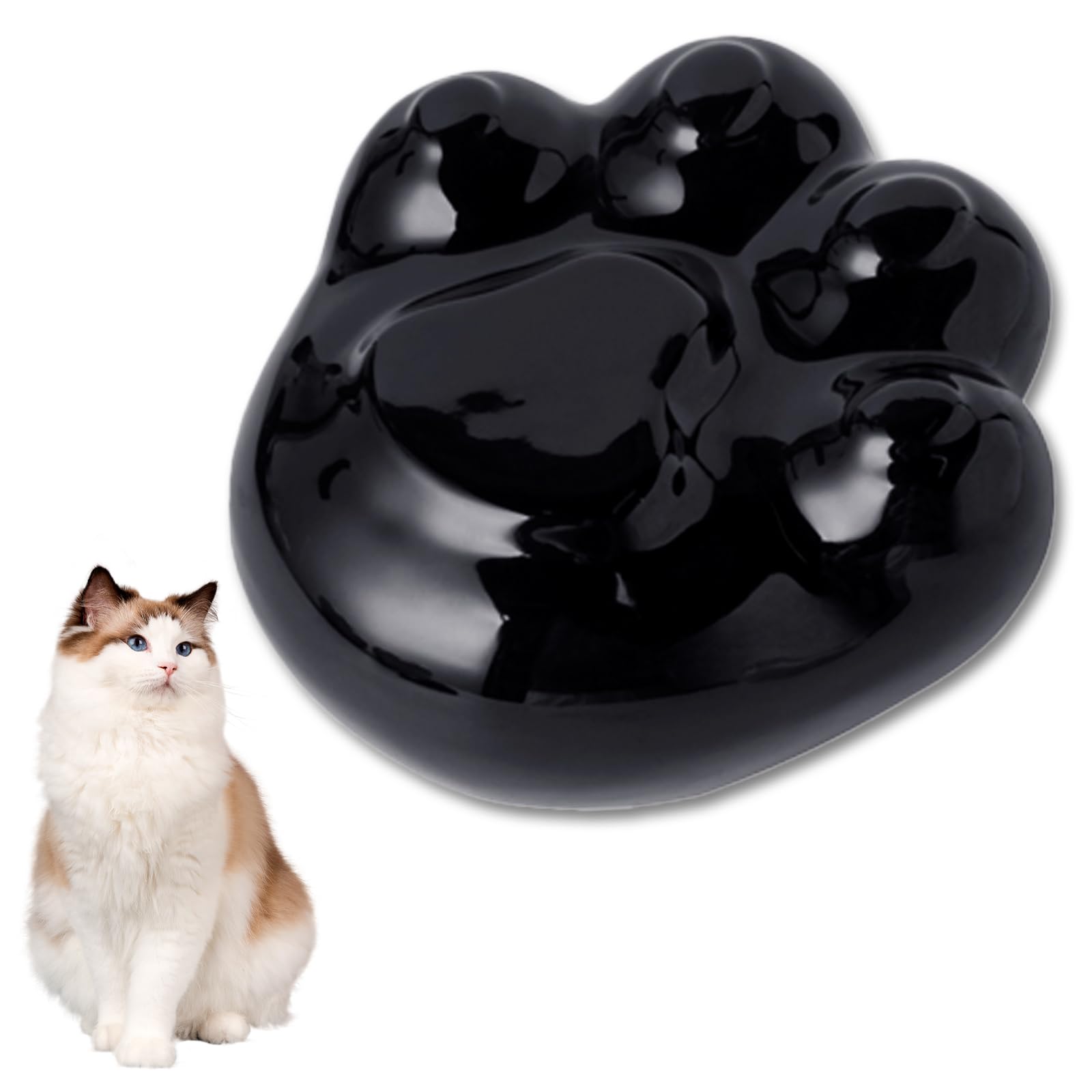 Duuclume Paw Print Pet Urn for Ashes,Cute Ceramic Keepsake Box for Dog or Cat,Beautiful Memorial with Sealed Lid, Moisture & Dust Proof (Black)