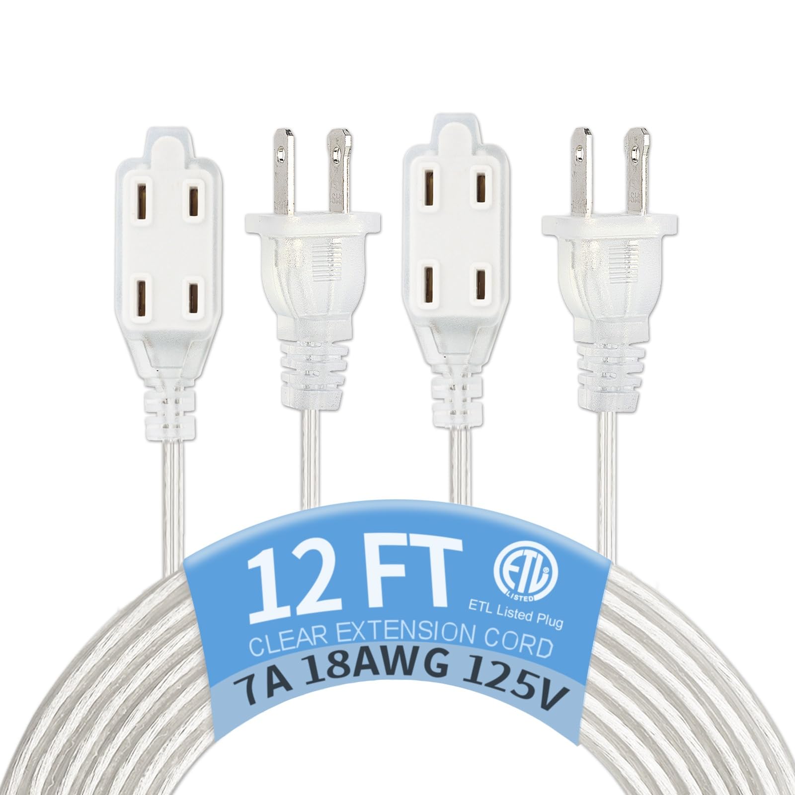 Amazon.com: Haultop 2 Pack Clear Extension Cord, 12 Feet Extension