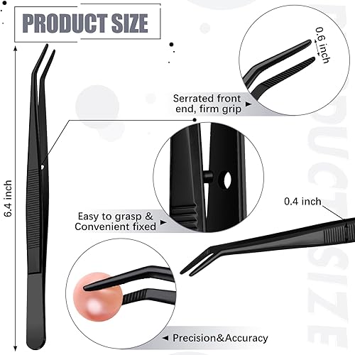 Miniatura 2 de Honoson 10 pinzas de acero inoxidable para manualidades con punta dentada curvada, pinzas multiusos para máquina de coser, pinzas a granel (negro)