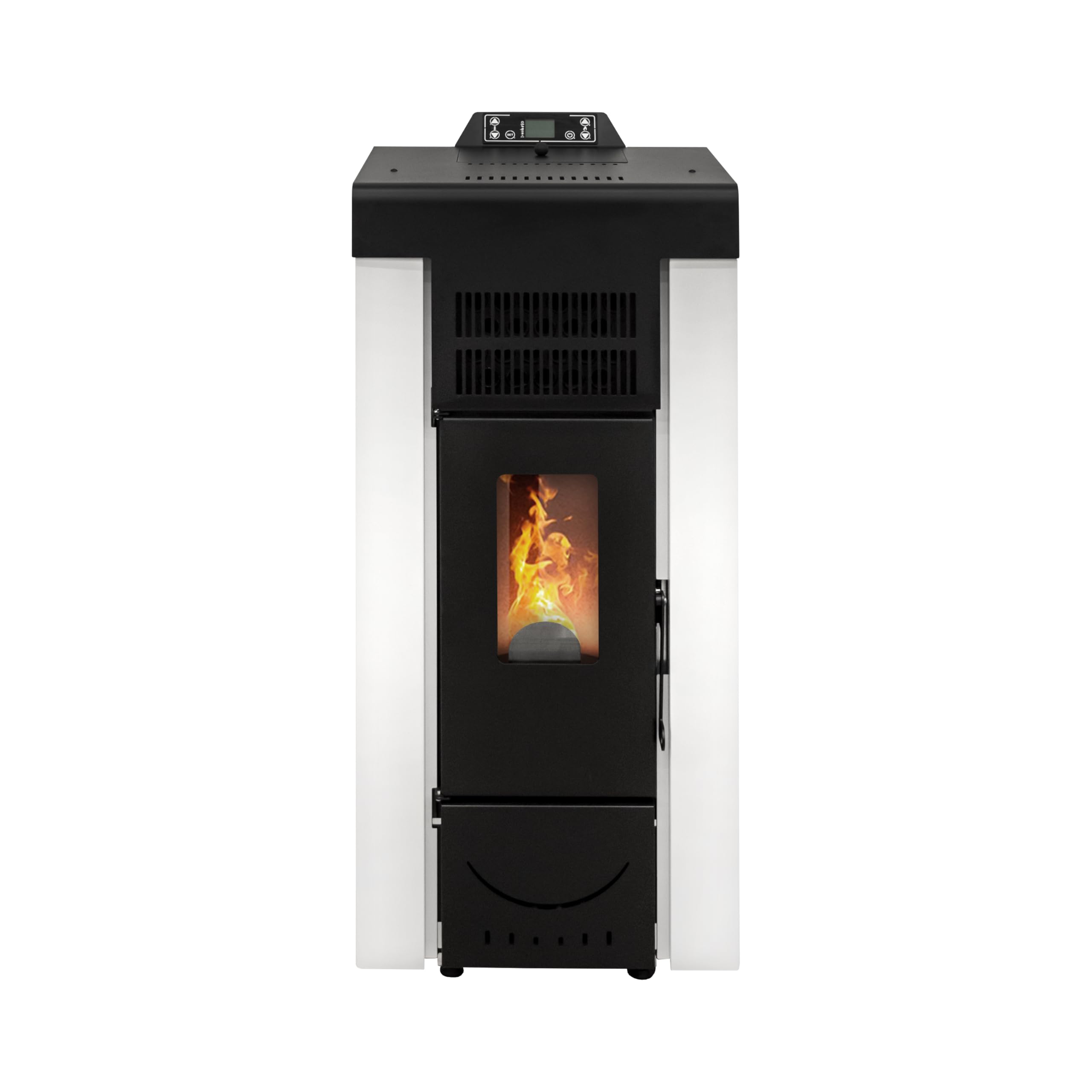 STUFE A PELLET ITALIA Niagara 14 kW Canalizada WiFi - Estufa de aire ventilada Eficiencia 89% Calienta 130 m² Autonomía 15 H 5 velocidades 5 niveles Potencia programable Garantía 24 meses Blanco