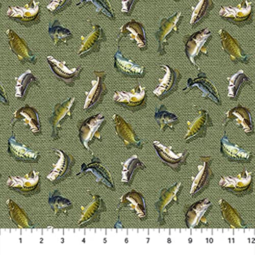 Northcott Hooked DP24463 74 Green Fish Toss