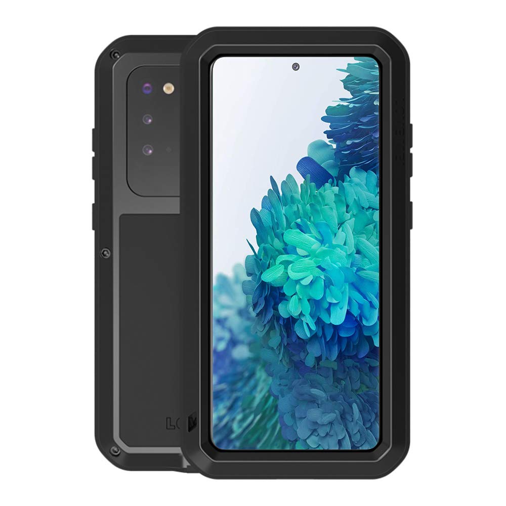 Galaxy S20 FE 5G Case,Love MEI Built-in Glass Luxury Aluminum Alloy Protective Metal Extreme Shockproof Military Bumper Heavy Duty Cover Shell Case