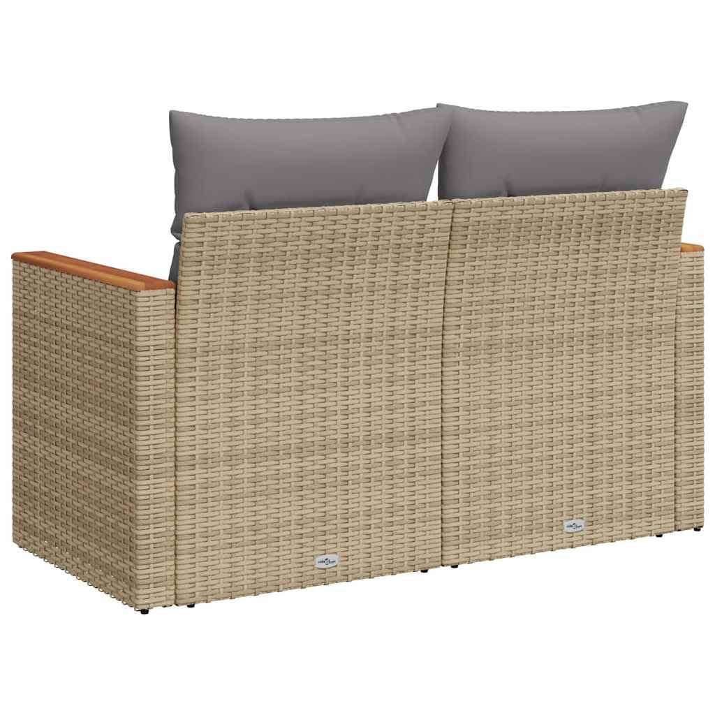 Divano da Giardino 2 Posti in Rattan PE Beige con Custodia | Panchina modulare con vano contenitore salvaspazio per terrazzo e giardino, dotata di morbidi cuscini sfoderabili.