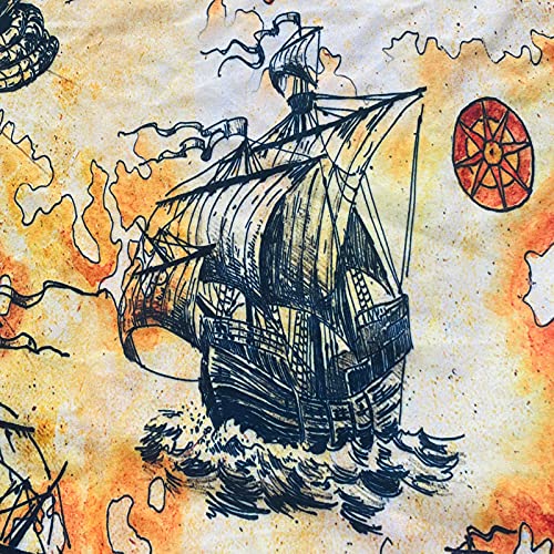 Anhope Nautical Curtains, Pirate Adventure Theme Window Panels With Vintage Sailboats Sea Dragons Monsters Rudder Print Pattern, Rod Pocket Curtain Drapes For Bedroom Living Room 2 Panels 28 X 48 Inch #TOP4