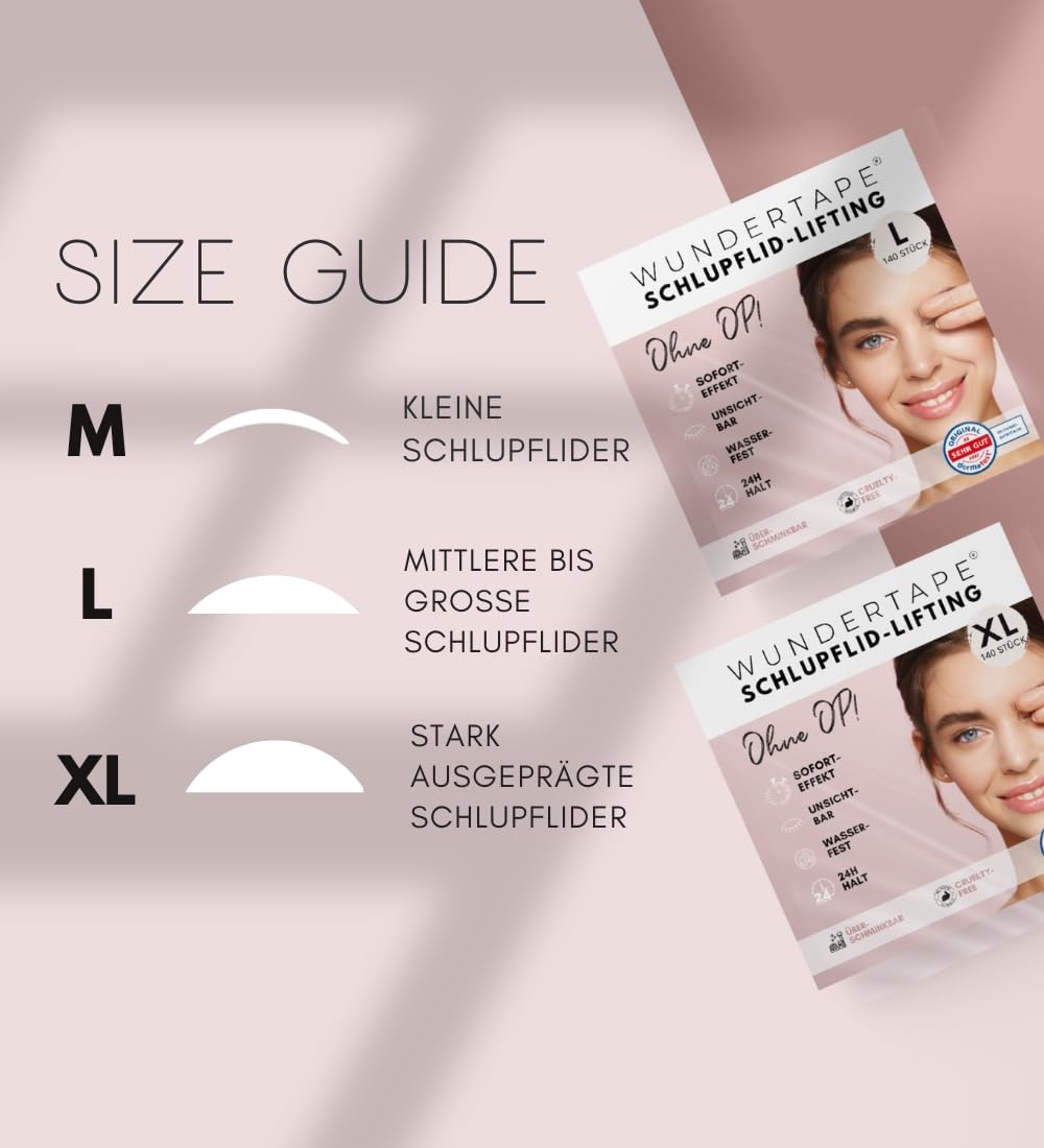 WUNDERTAPE Tiras de párpados deslizantes para levantar párpados sin cirugía (impermeable, invisible, 24 horas de duración, eyelid tape), rayas invisibles (144 x XXL)