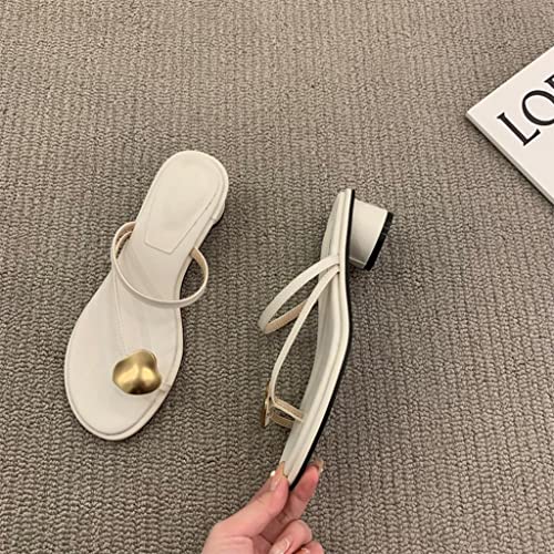 XUEMML Sandals Women Flip Flop，women's Flat Slide Sandals Open Toe Slip On Sandals For Summer，block Heel Sandals Metal Buckle High Heel Flip Flops2