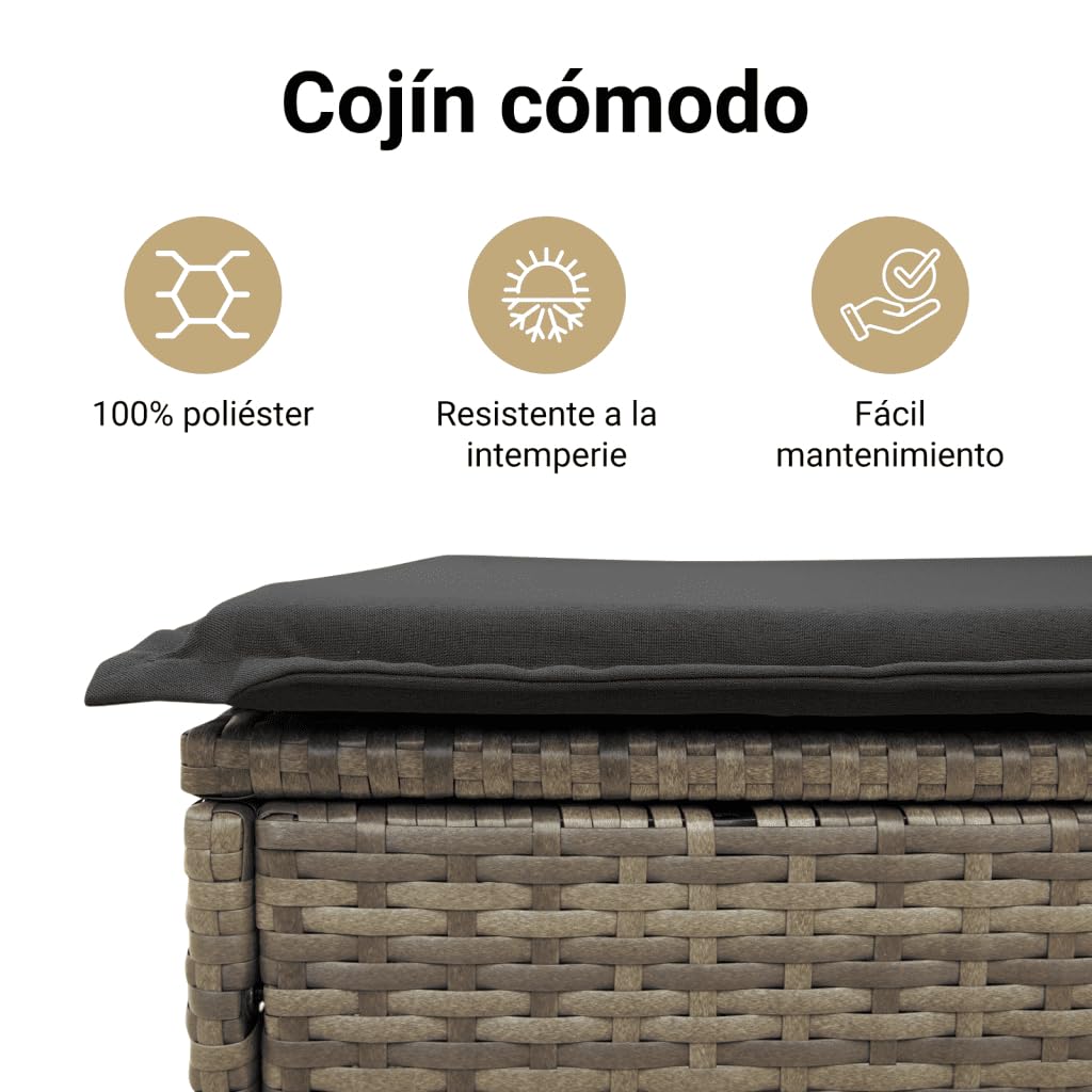 vidaXL Silla de Jardín sin Reposabrazos con Cojines, Sofá Modular, Sillón Individual, Asiento para Patio Terraza Balcón, Ratán PE Gris