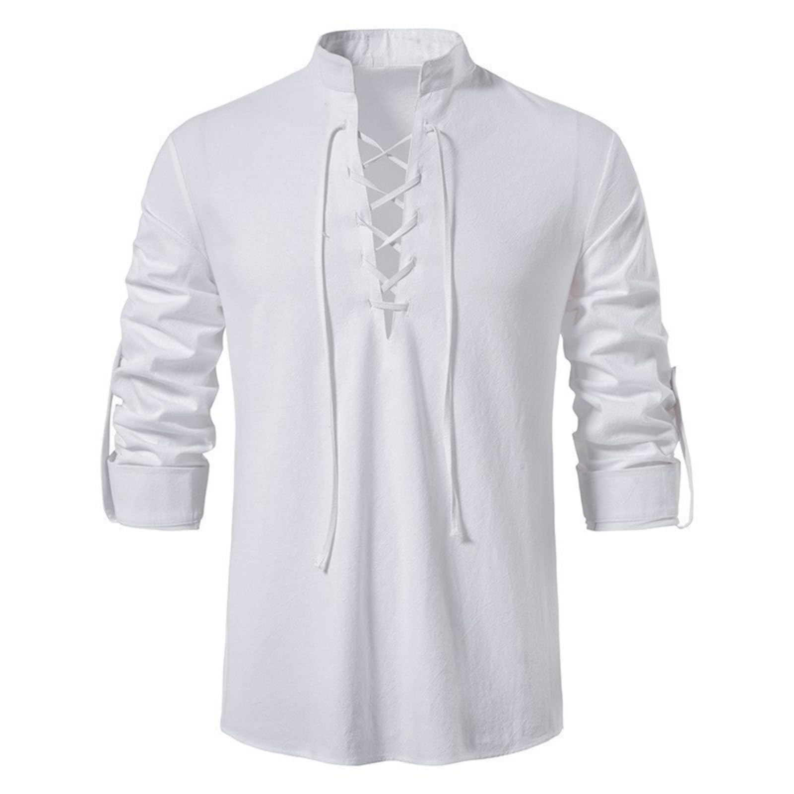 Mens Linen Shirt,Pirate Costume Men,Medieval Renaissance Shirt Long Sleeve Retro Lace up Victorian Blouse Pirate Cosplay Vampire Steampunk Poet Viking Ren Faire Costume
