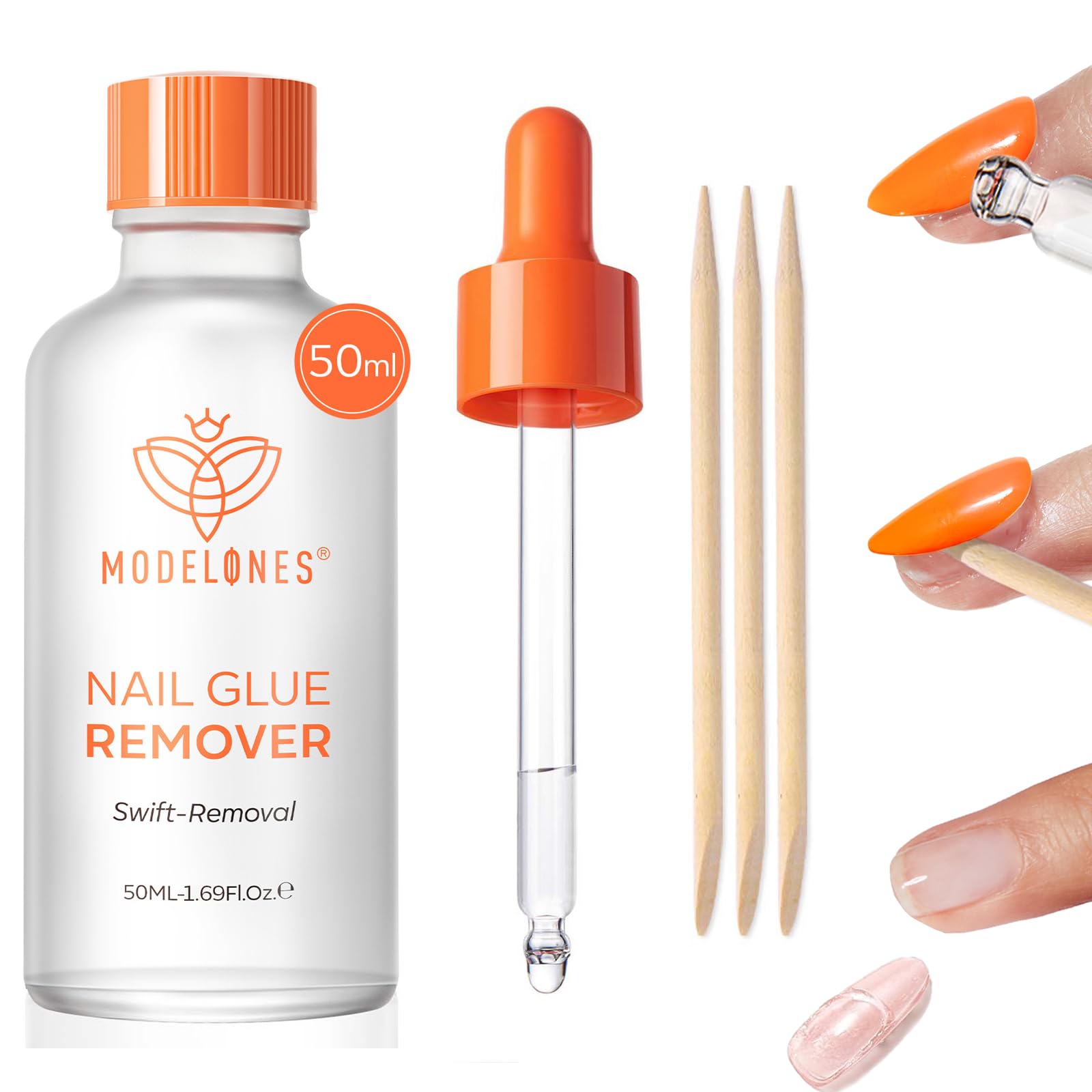 50 ML Nail Glue Remover for Press On Nails, Upgrade Clear Stick On Nails Remover for Acrylic Tips, Nail Polish Remover with Wood Stick