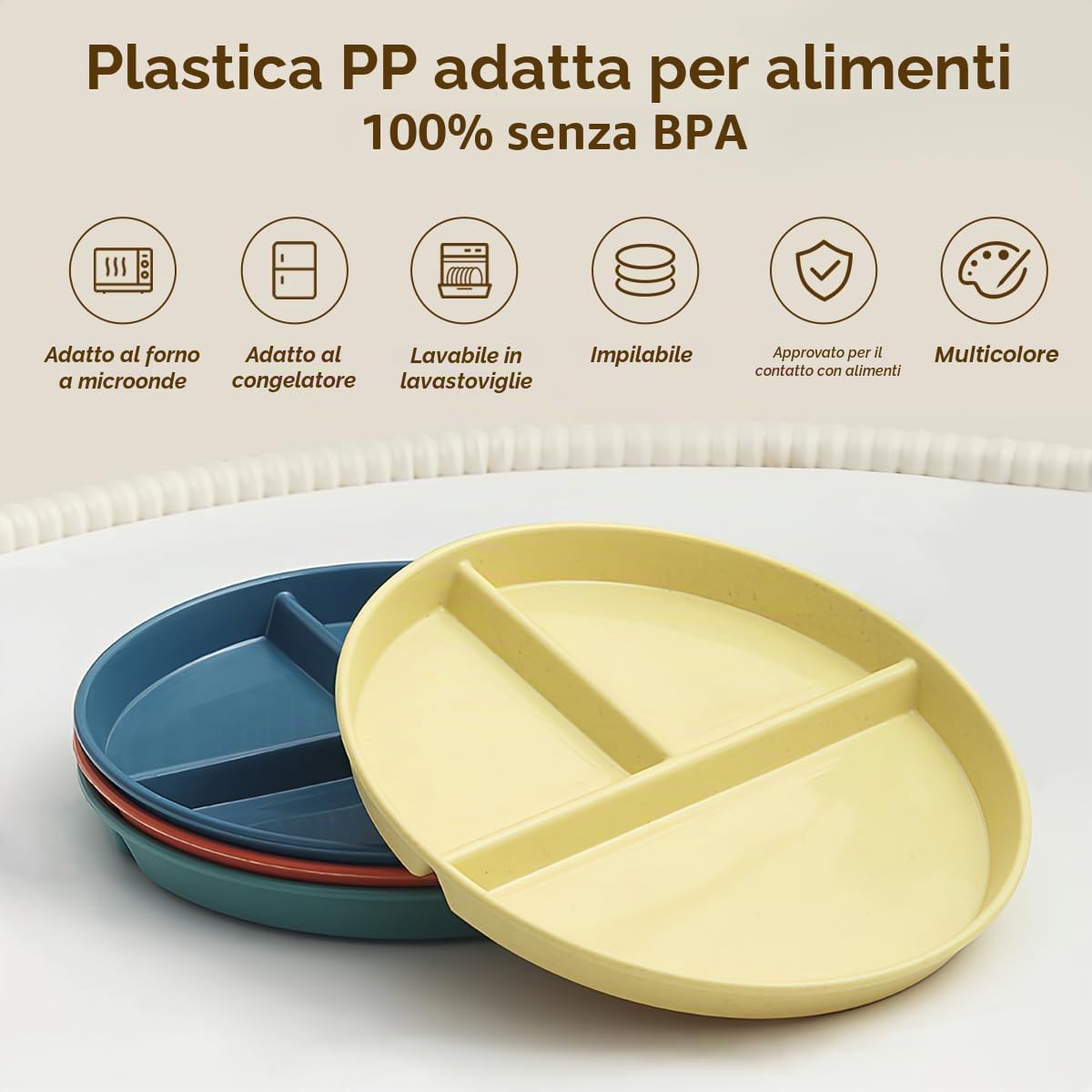 8 set di piatti con 3 scomparti Piatti da portata adatti all'uso domestico, adatti al microonde e lavabili in lavastoviglie