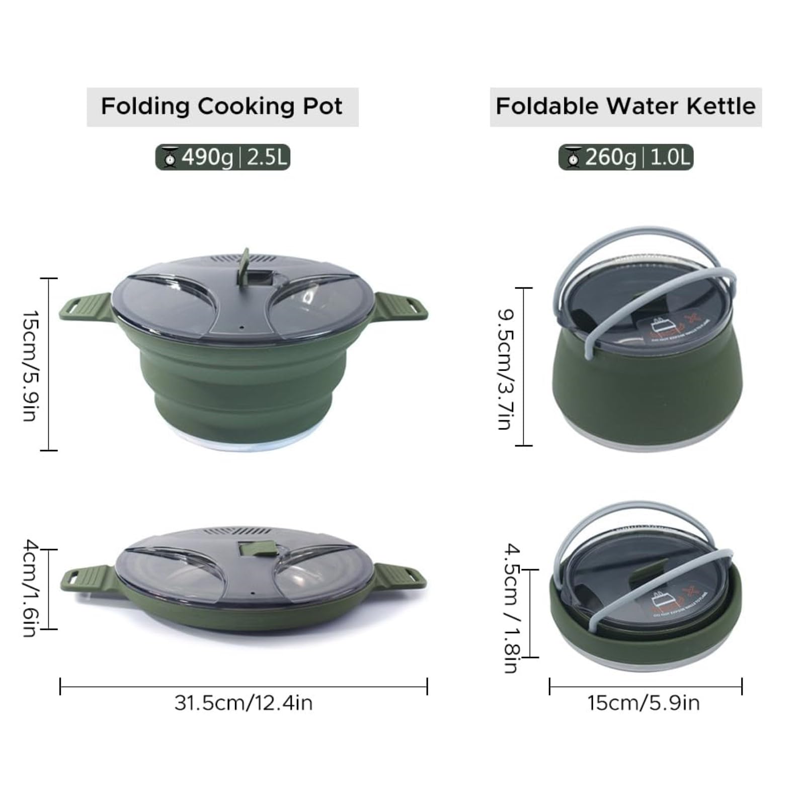 Set di Pentole da Campeggio per Esterni, Set di Pentole Pieghevole Portatile con Manico in Silicone Antiscottatura e Bocca con Filtro per Escursionismo e Viaggi Set 2