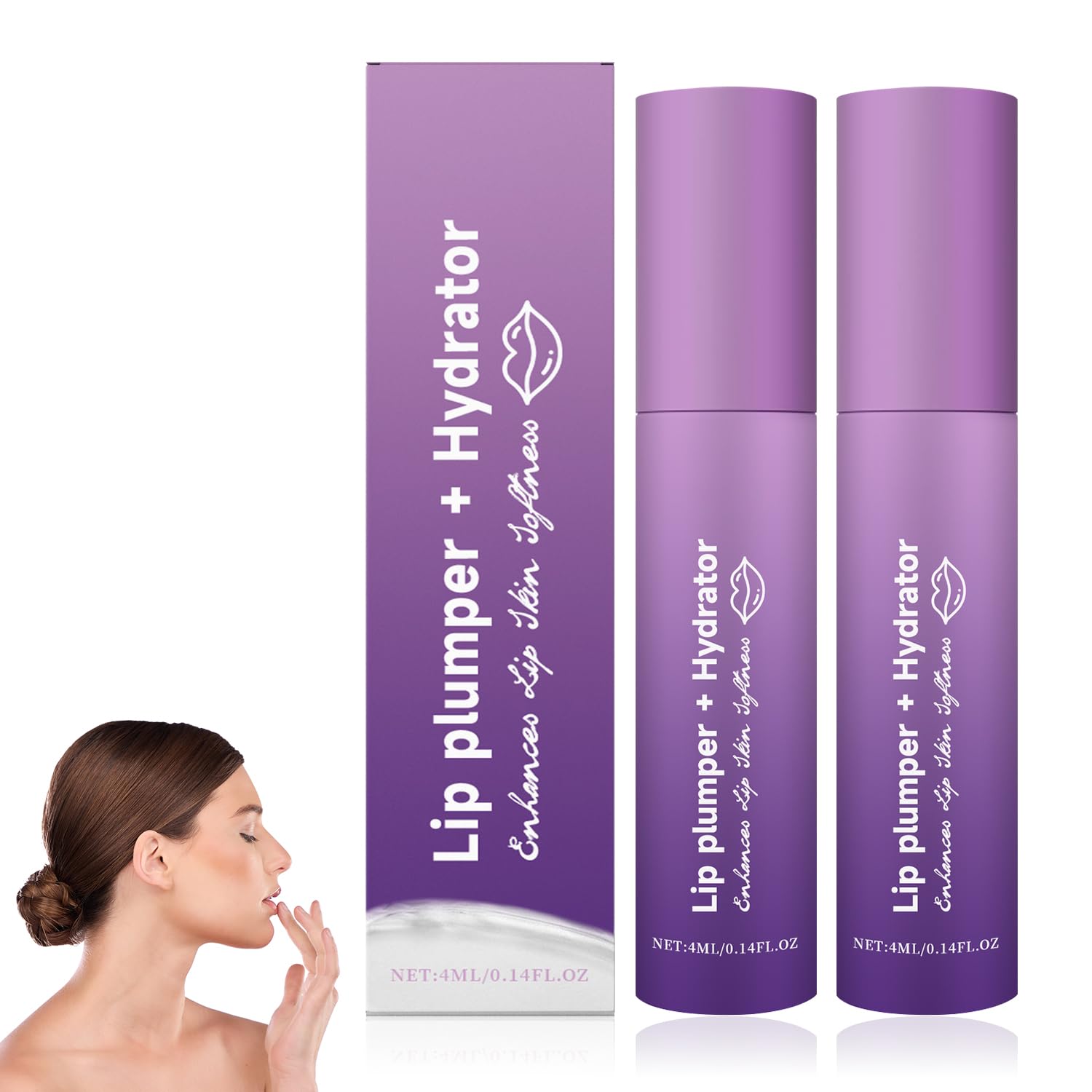 2PCS Lip Plumper, Hydrator Lip Balm, Volumizing Gloss with Anti-Aging Ingredients, High-Shine Moisturizer for Smooth, Plump Lips, Cooling & Non-Sticky