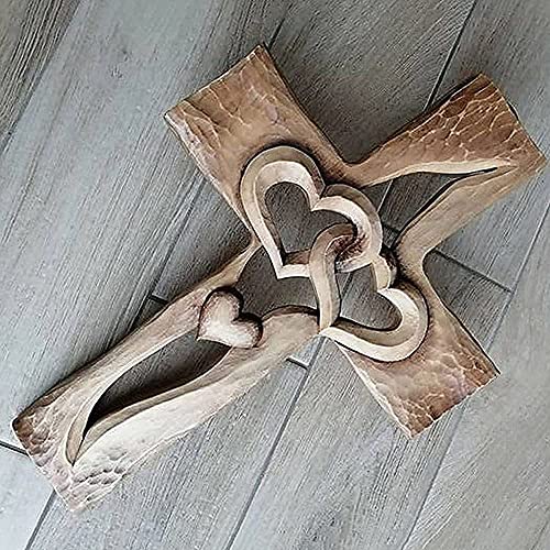 Gesneden Houten Kruis Verweven Harten, Muur Hangende Hand Gesneden Hout Kruis, Voor Vrienden, Liefhebbers En Familieleden In De Naam Van Liefde En Hoop (Wooden Hart) - Image 5