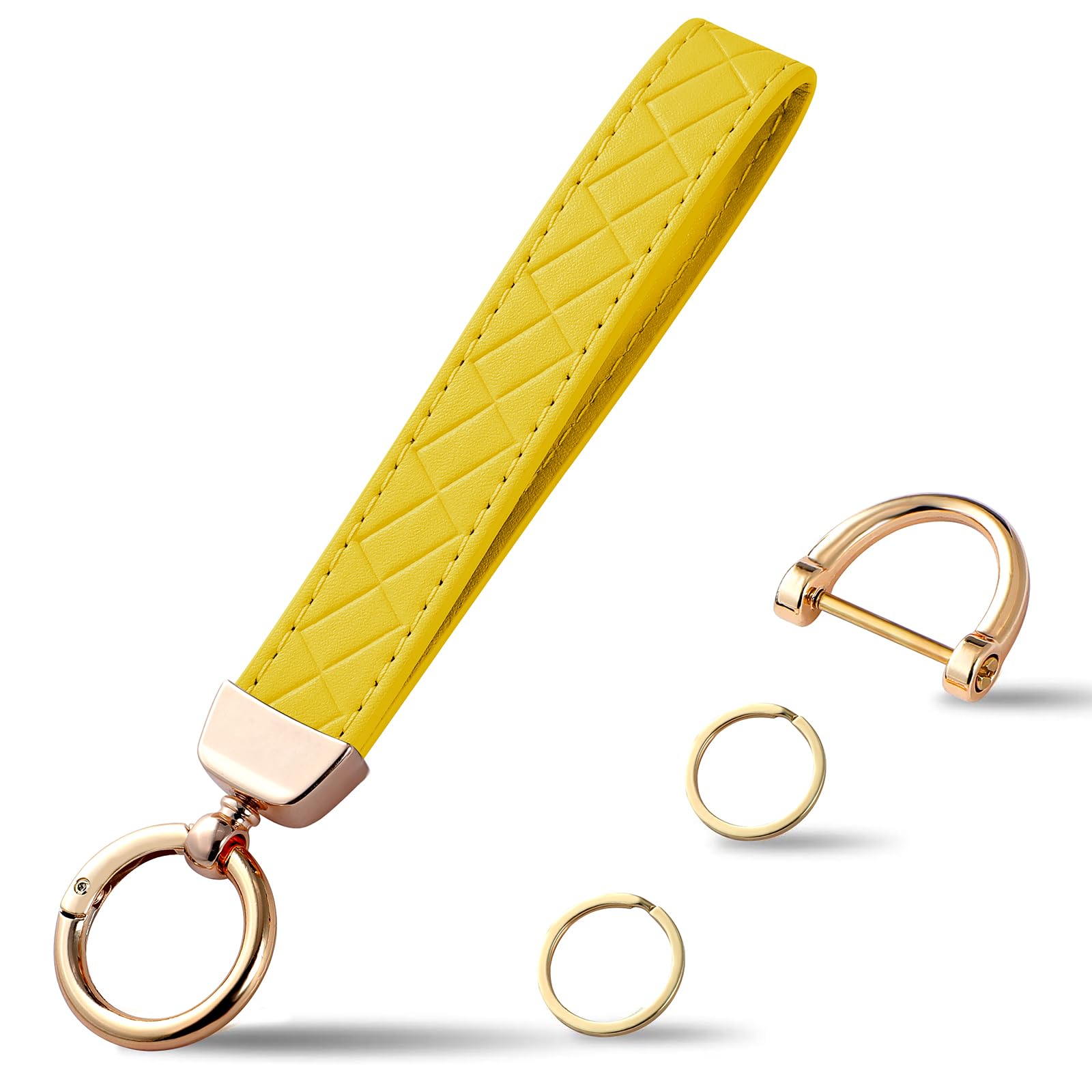 Weixiltc Leather Wristlet Keychain, Car Key Chain Holder with 2 Key Ring & Anti-Lost D Ring, Key Fob Wristband for Women