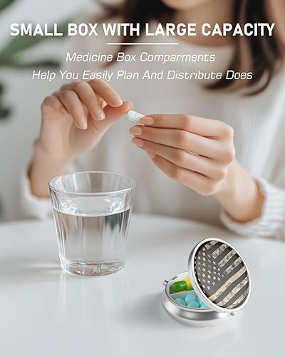 Miniatura 5 de Weaninyiu Pastillero, pequeño estuche de metal para bolso y bolsillo, 3 compartimentos, lindo organizador portátil de medicamentos, pastillero para