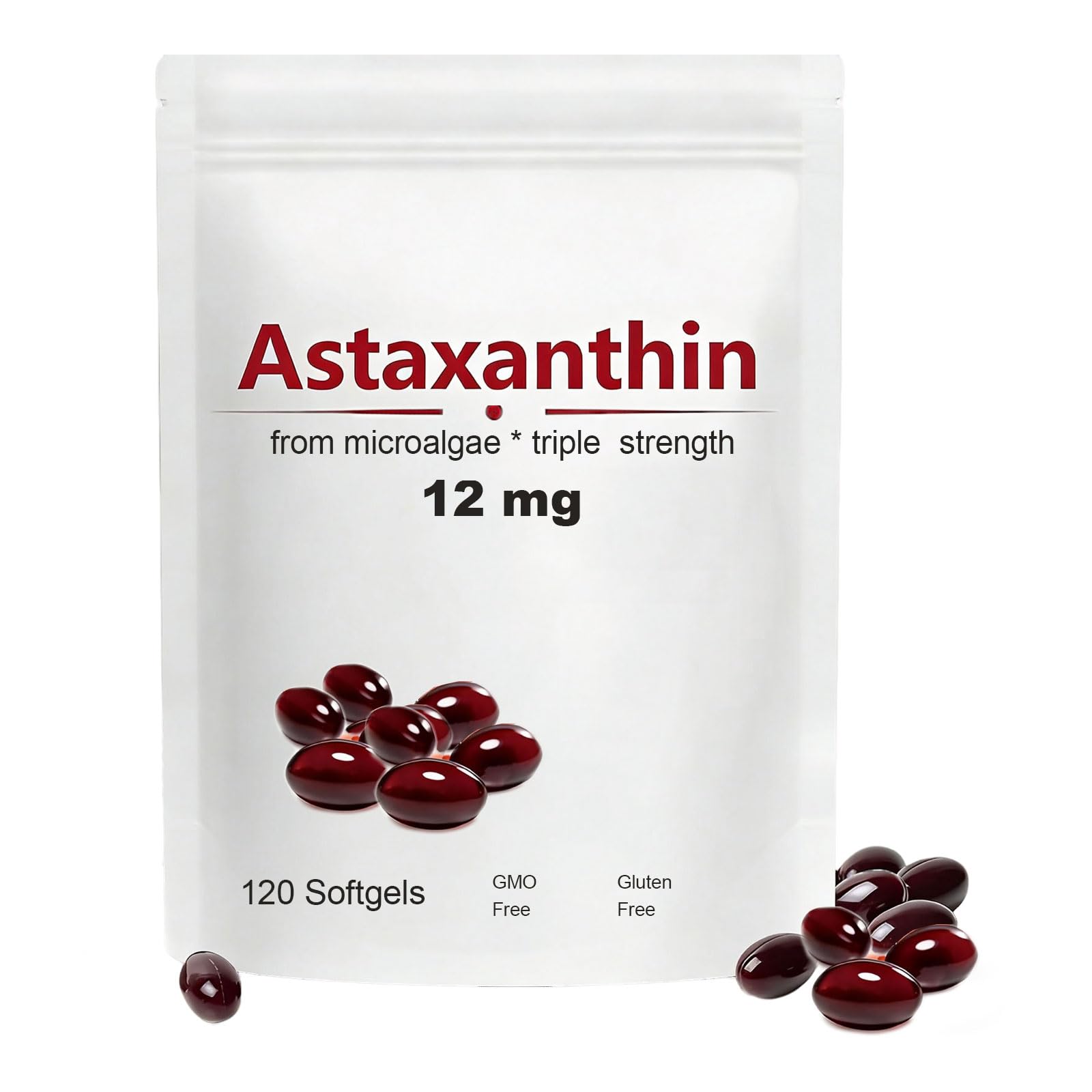 Astaxanthin 12mg, 120 Softgels, Max Strength Antioxidant with Coconut Oil, Natural Formula, High Absorption for Eye & Skin Support, Natural Formula, Non-GMO, Gluten Free 120 Count (Pack of 1) 120pcs