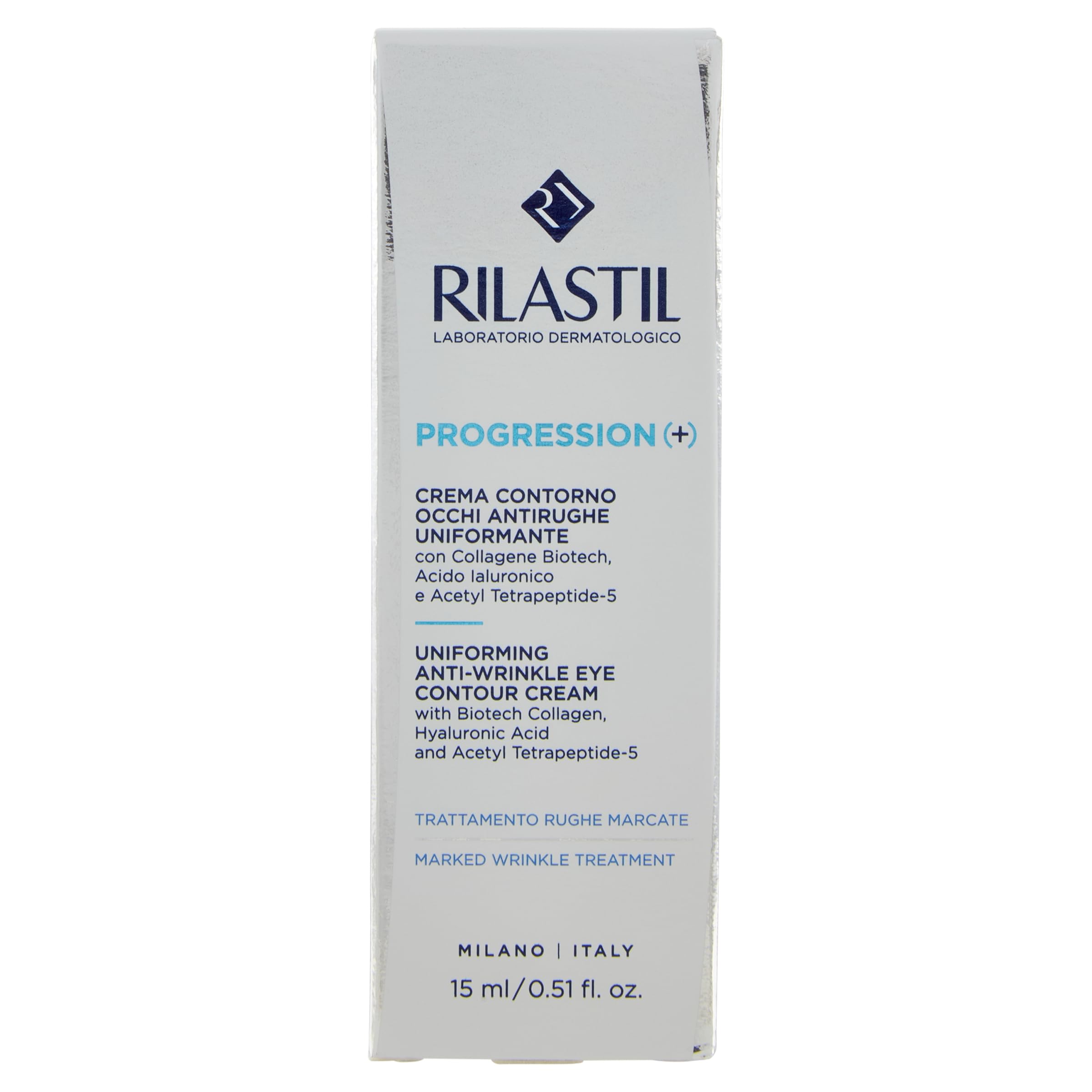 Rilastil Progression (+) - Crema Contorno Occhi Anti-Rughe Uniformante con Collagene Biotech e Acido Ialuronico, 15ml