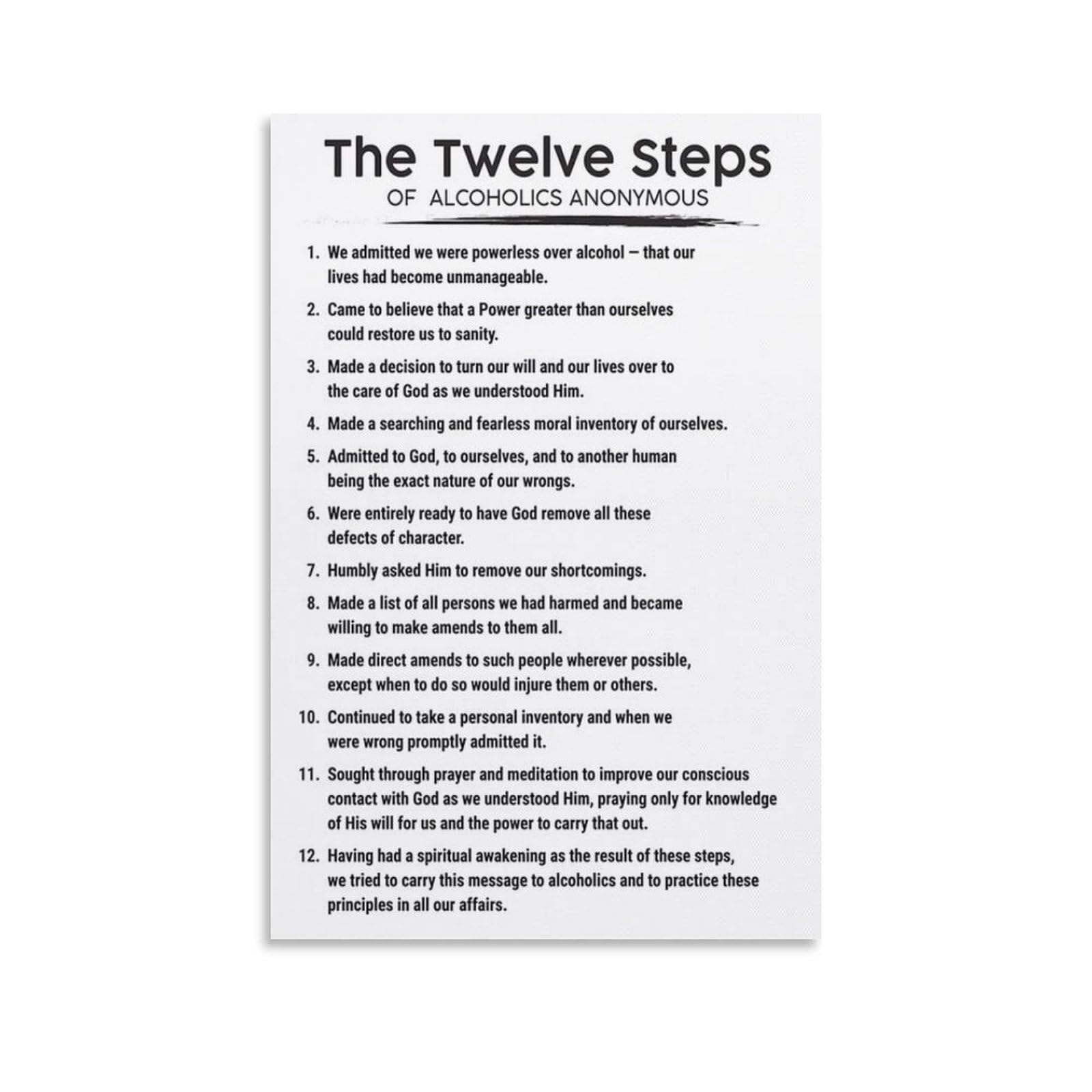 KCDFDVJFBM Alcoholics Anonymous 12 Steps Canvas Print - Recovery Poster, Wall-Art for Sobriety, Hope & Encouragement(Unframed,16x24inch(40x60cm))