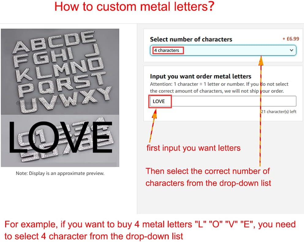 LZLRUN Custom Metal Letters for Car and Mailbox House Decals Emblem Name Badge Kit - Letter Height 1 inch (Silver)