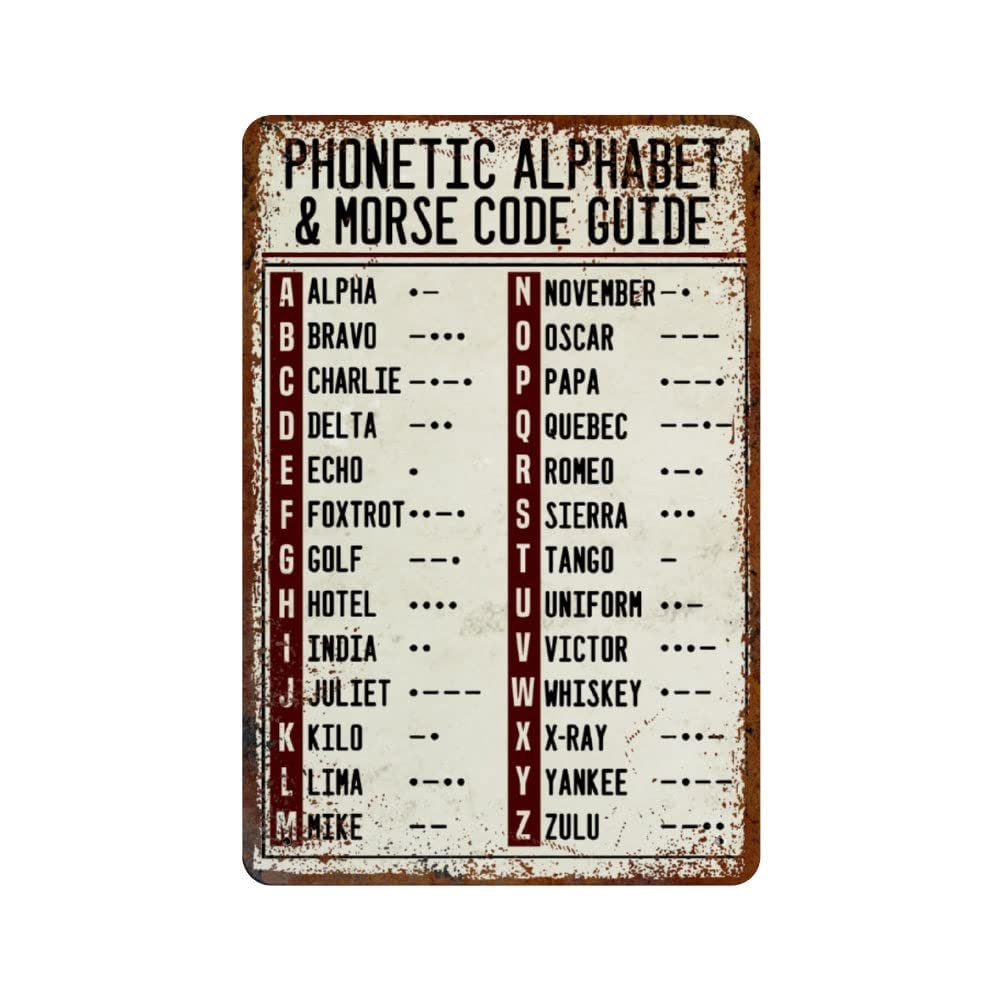 Phonetic Alphabet Metal Sign Morse Code Military Radio Operator Vintage-style Gift Vintage Chic Metal Poster Wall Decor Retro Bar Style Wall Art Pub Bar Decor Metal Tin Sign 8x12 Inch