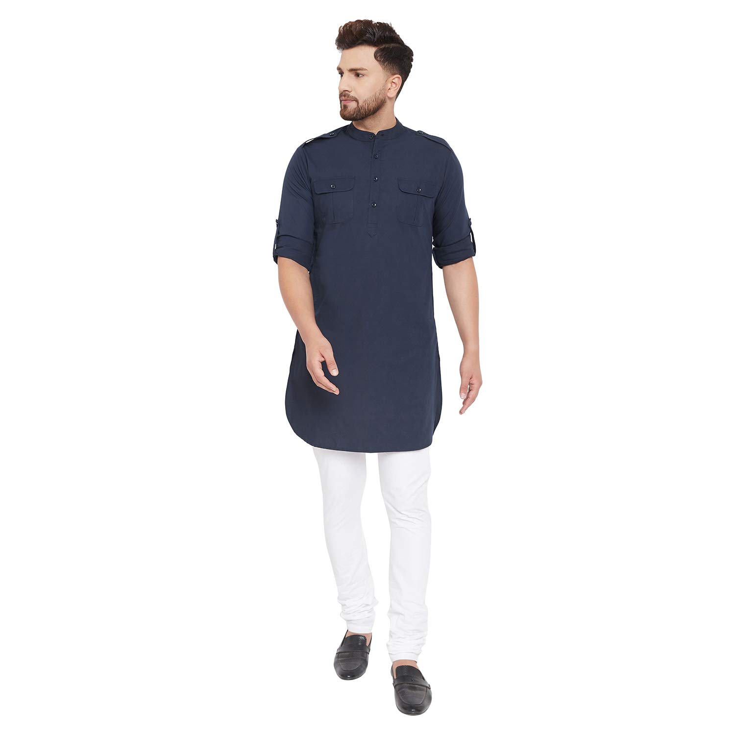 hypernation Navy Blue Color Cotton Men's Pathani Kurta(HYPM02850)-picture-26